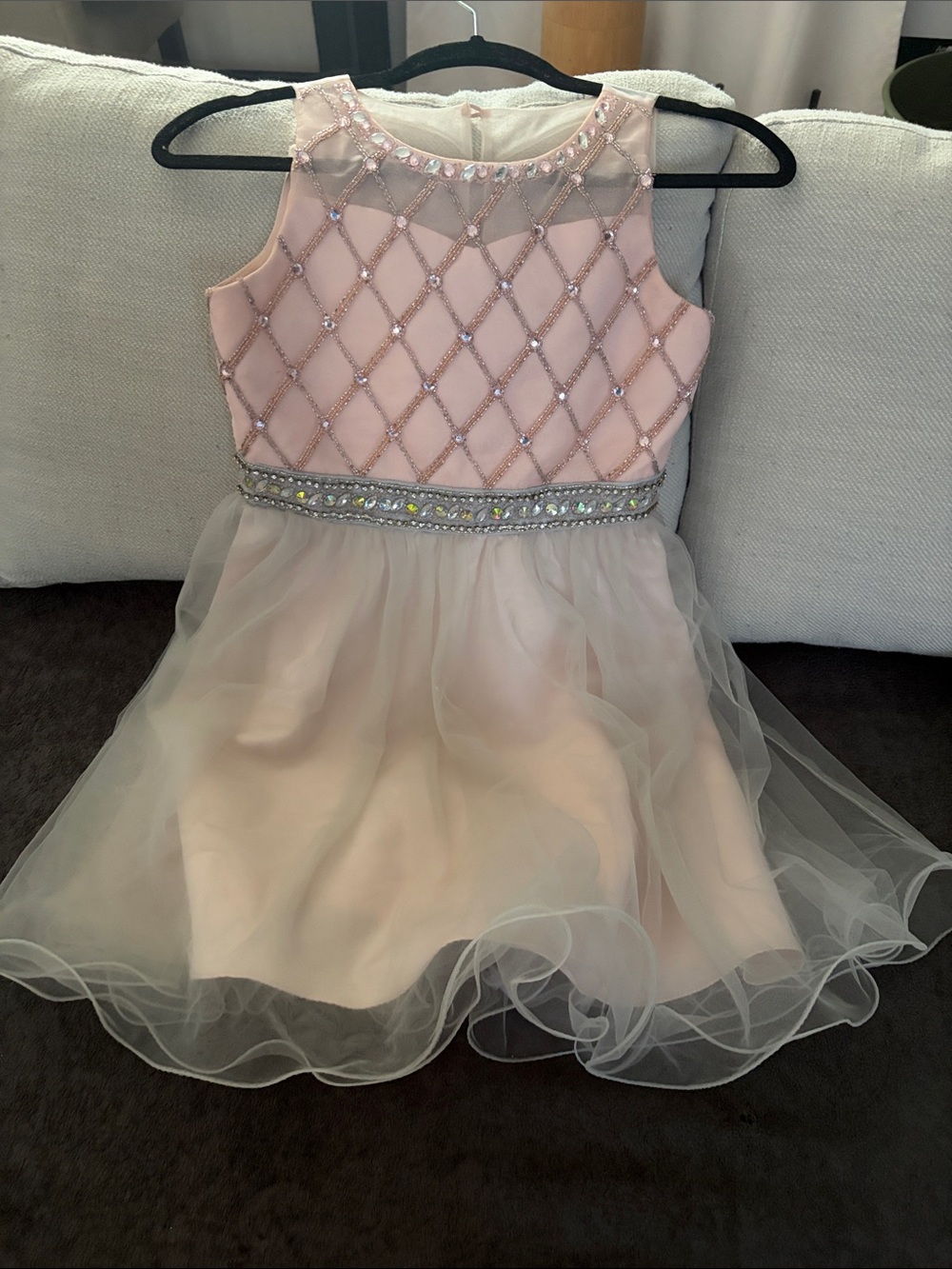 Blush by Us Angels Light Pink Sequin Lattice Tulle Party Dress
